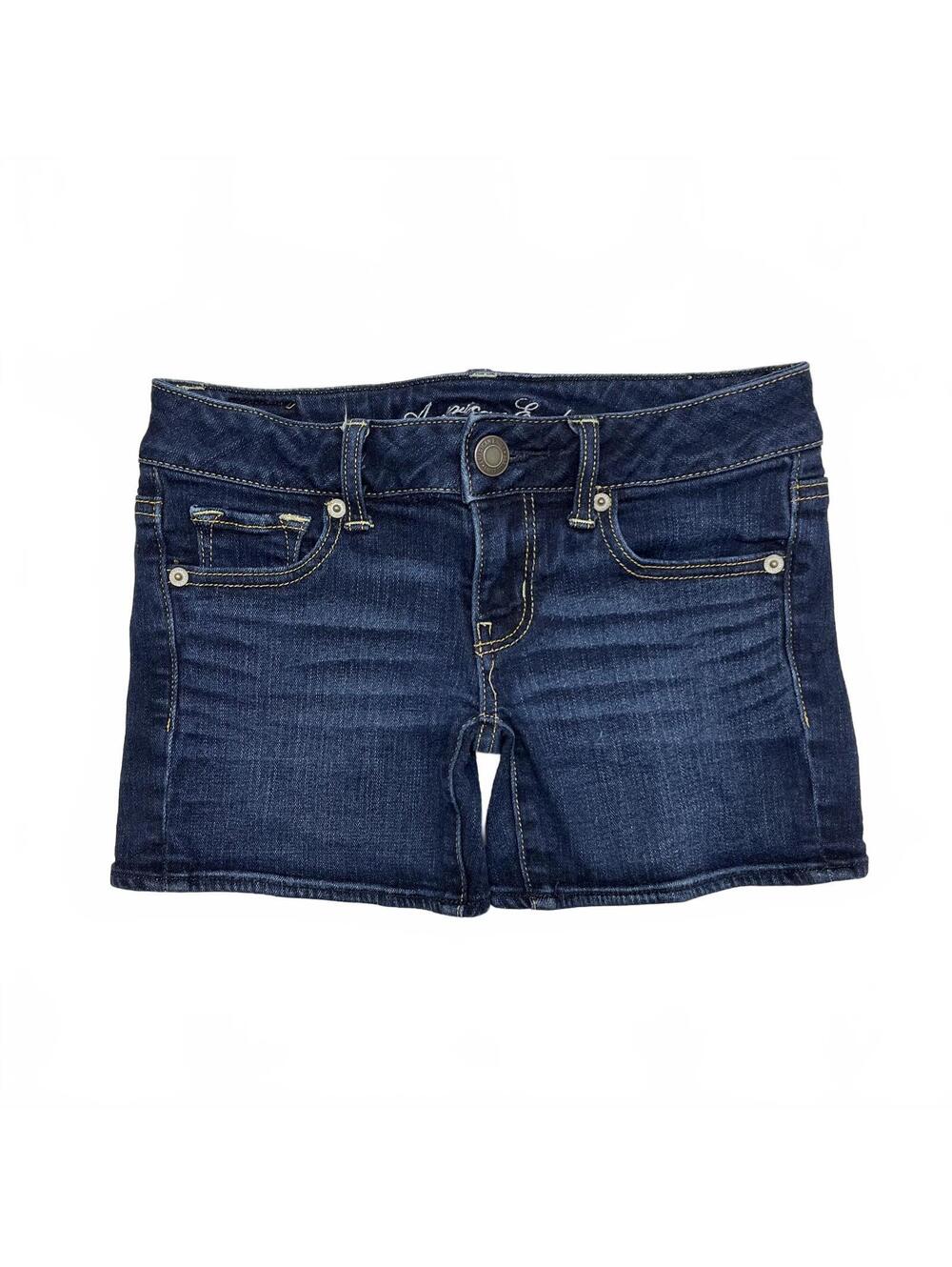 2012 American Eagle Blue Denim Low Rise Mini Shorts Sz 00 Grunge 2000s McBling